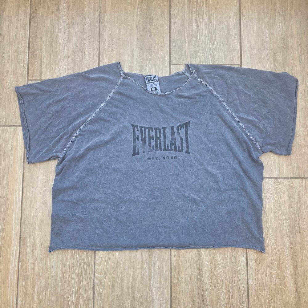 Vintage Everlast Cropped Boxy T Shirt Men’s XL Gray USA Made Distressed Grunge